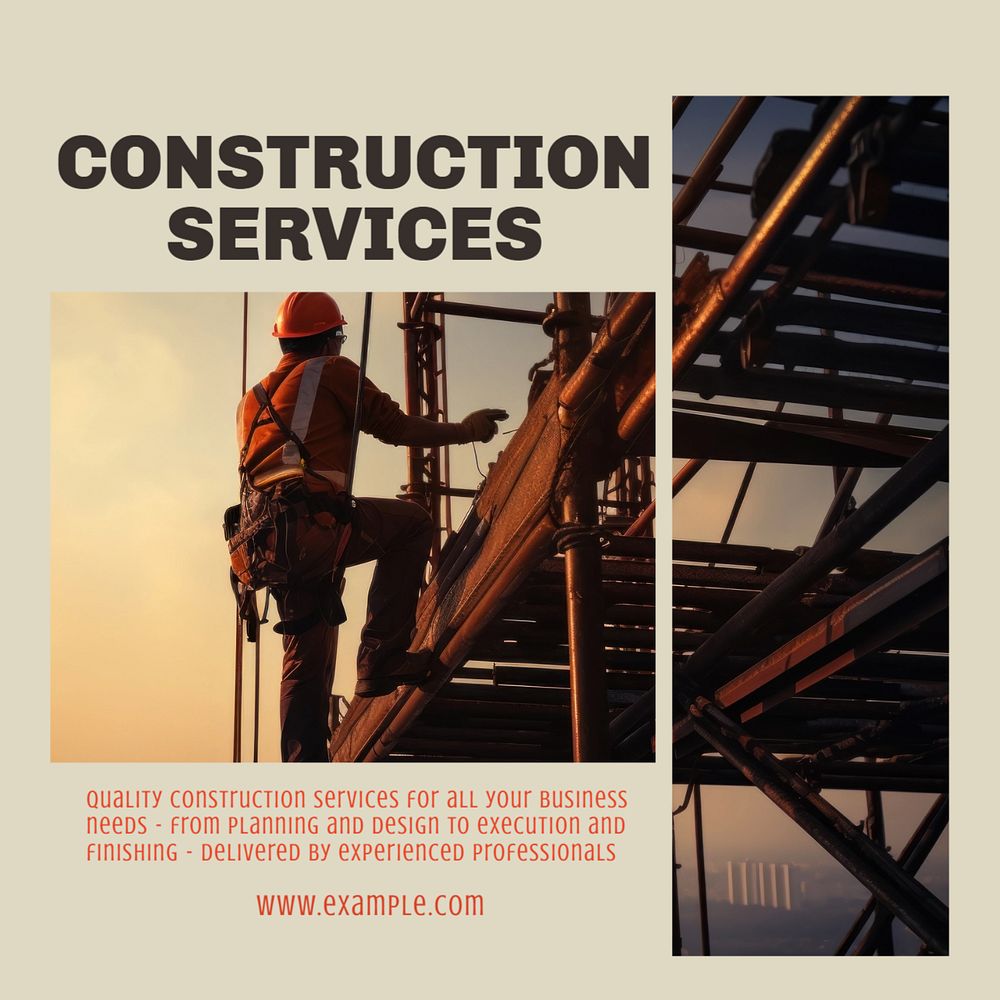 Construction services Instagram post template, editable text