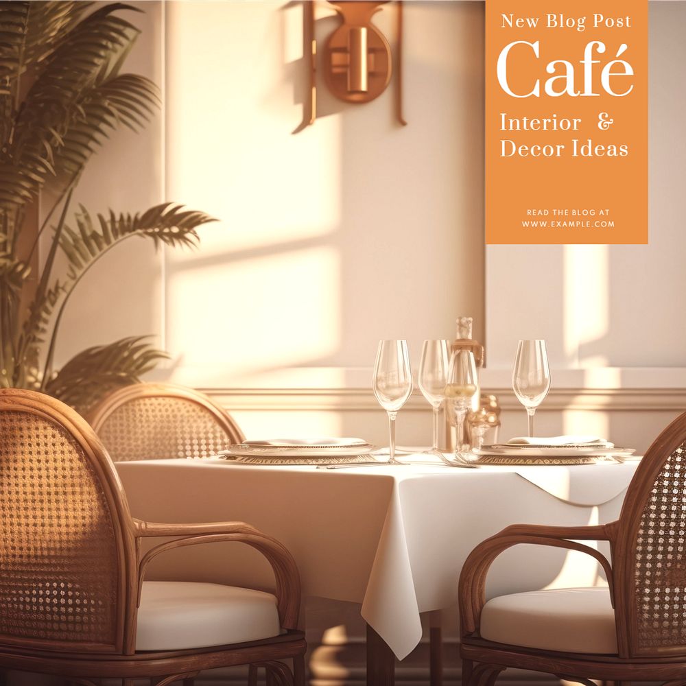 Cafe interior Instagram post template, editable text