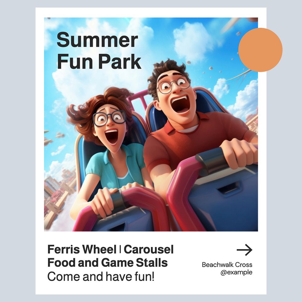 Summer fun park Instagram post template, editable text