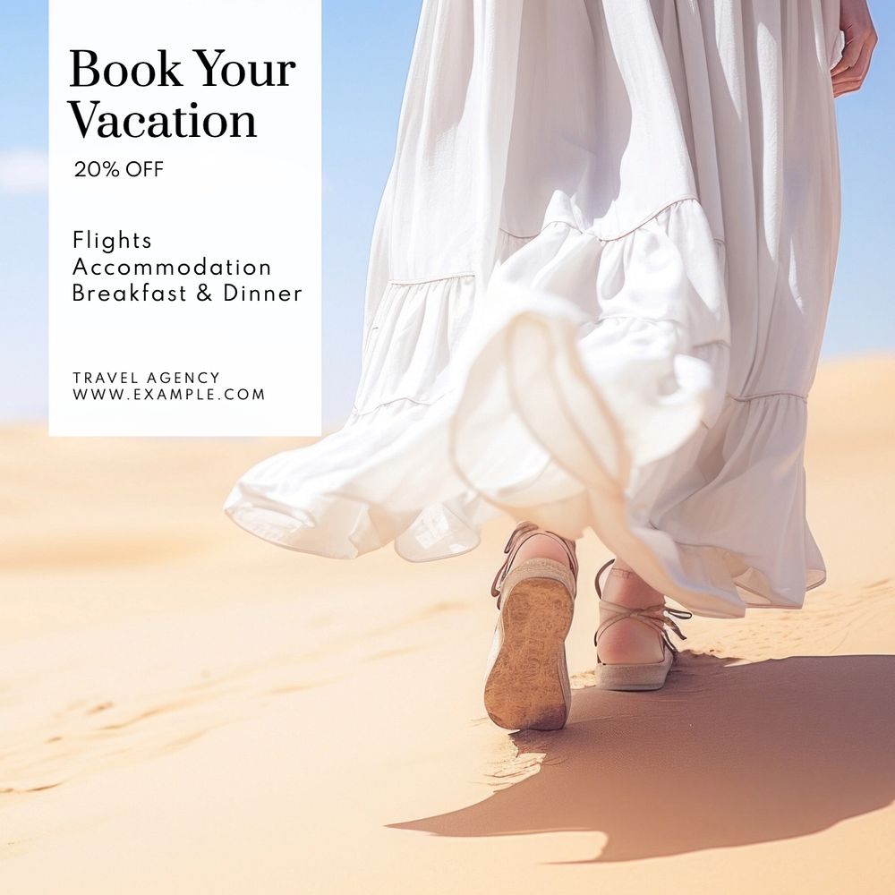 Book your vacation Instagram post template, editable text