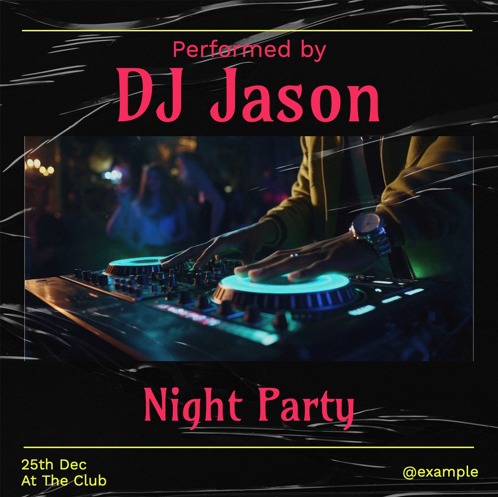 Dj night party Instagram post template, editable text