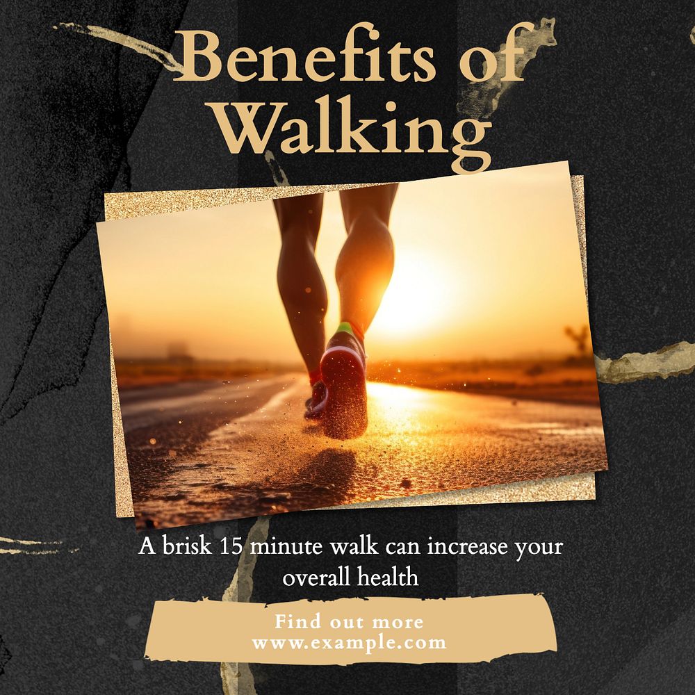 Benefits of walking Instagram post template, editable text