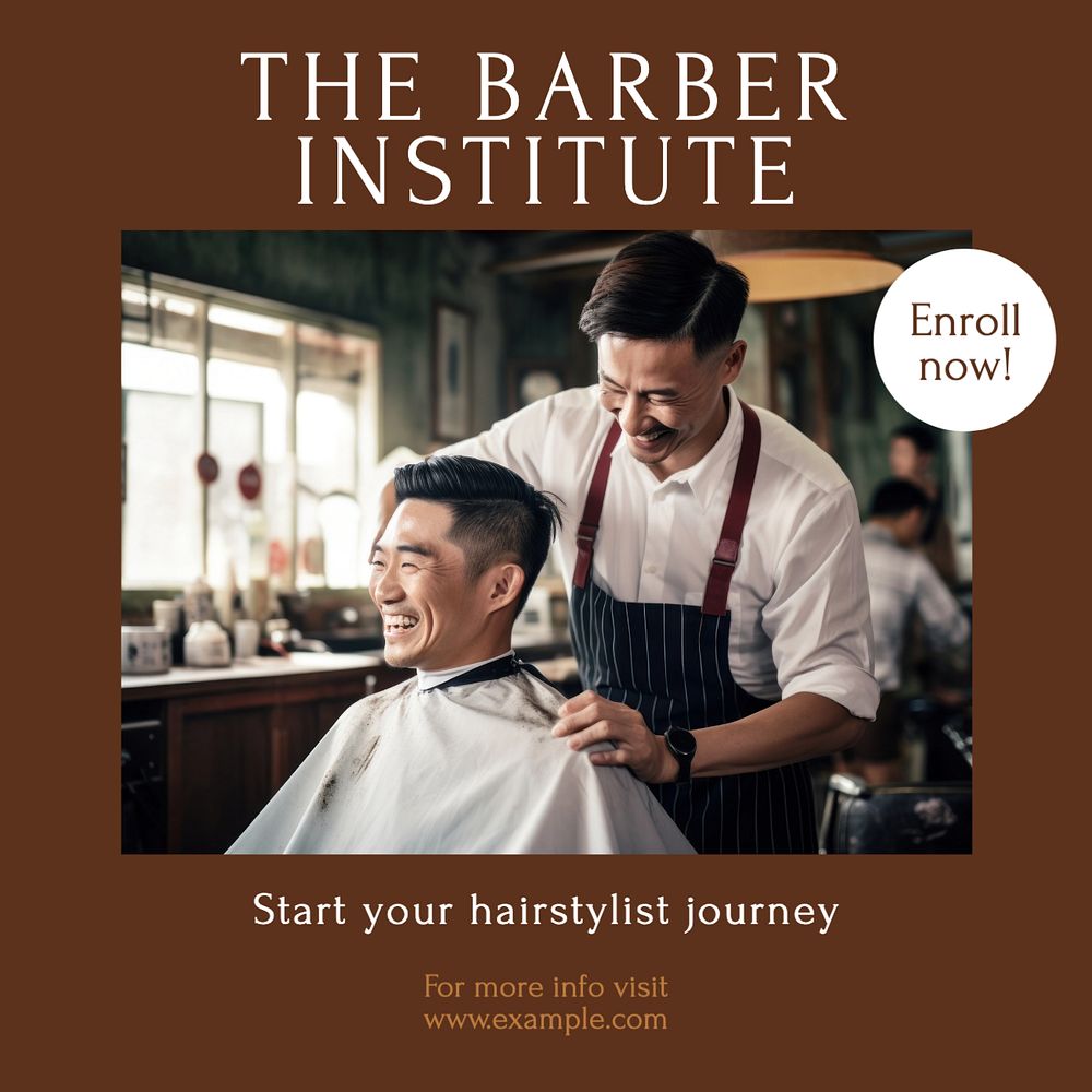 Barber institute Instagram post template, editable text