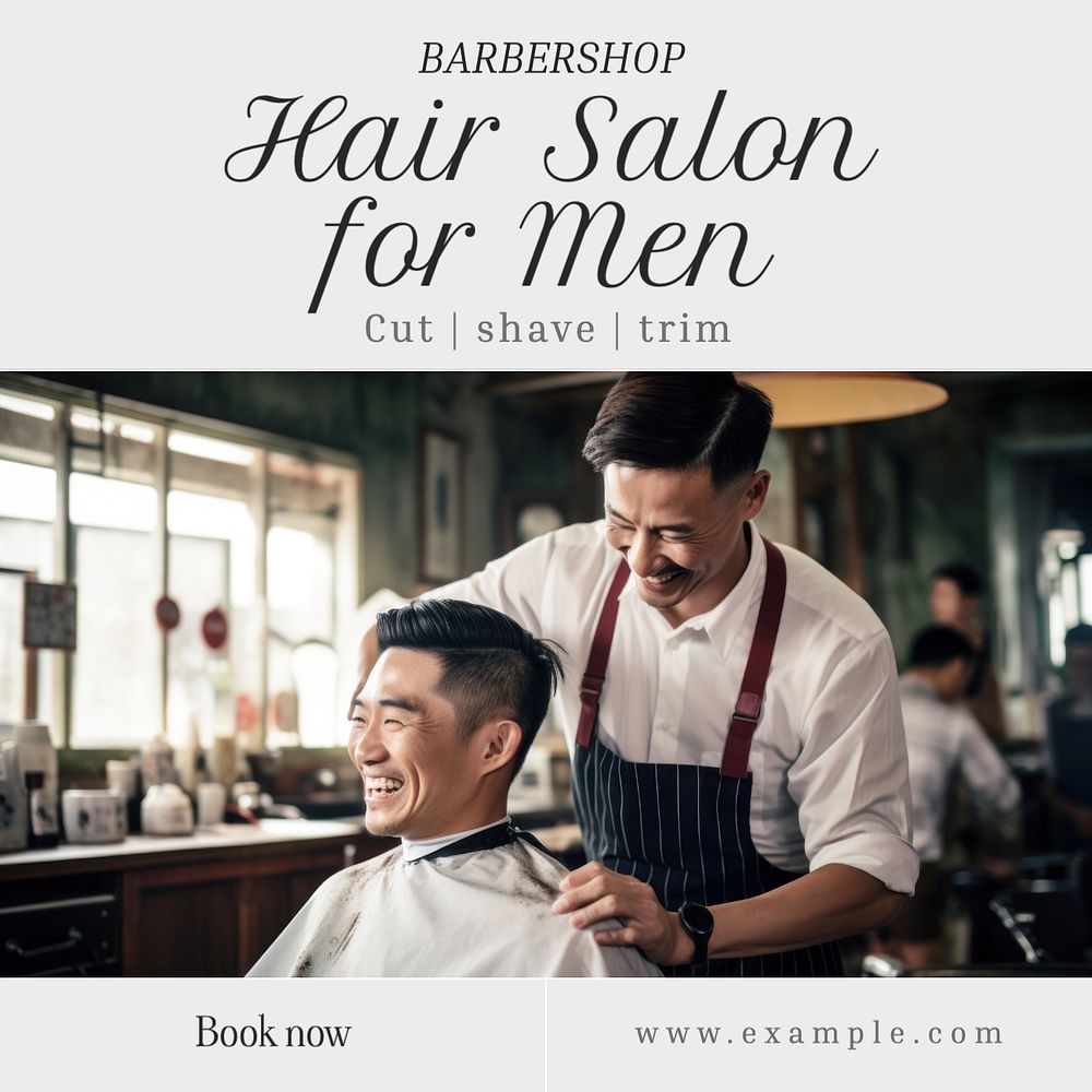 Hair salon for men Instagram post template, editable text