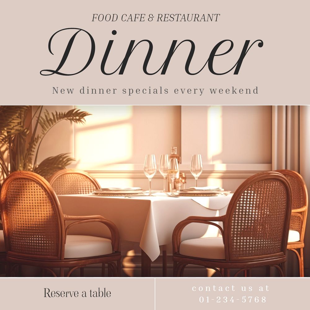 Dinner Instagram post template, editable text