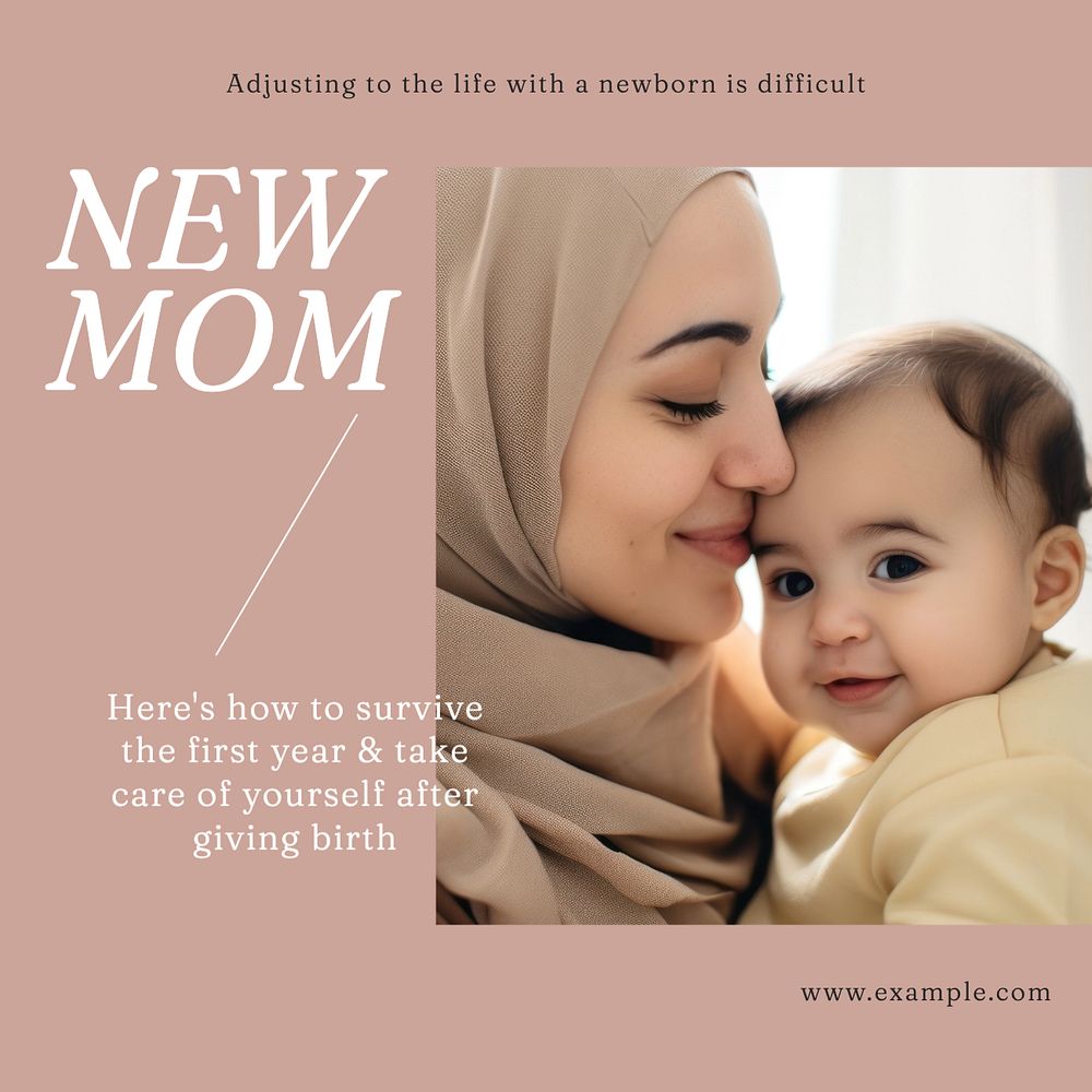 Mother & newborn baby Instagram post template, editable text