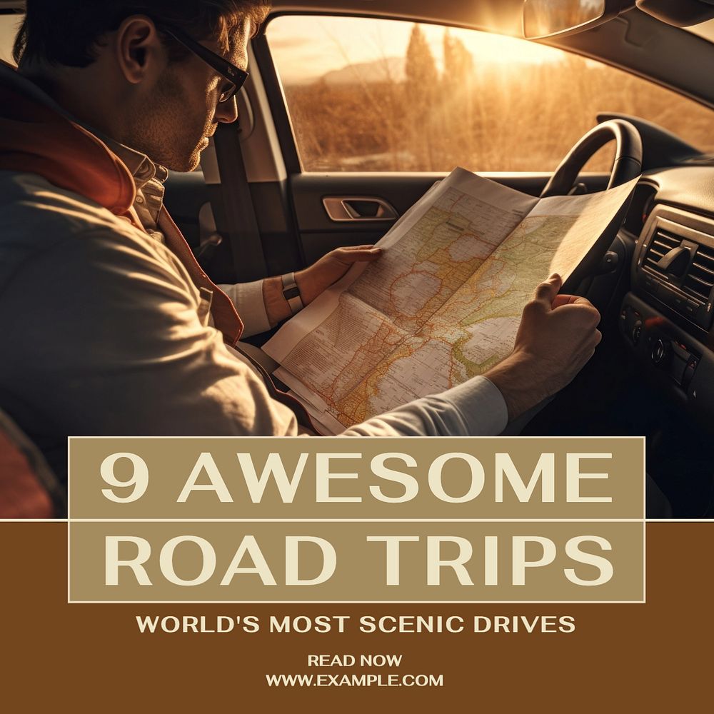 Awesome road trip Instagram post template, editable text