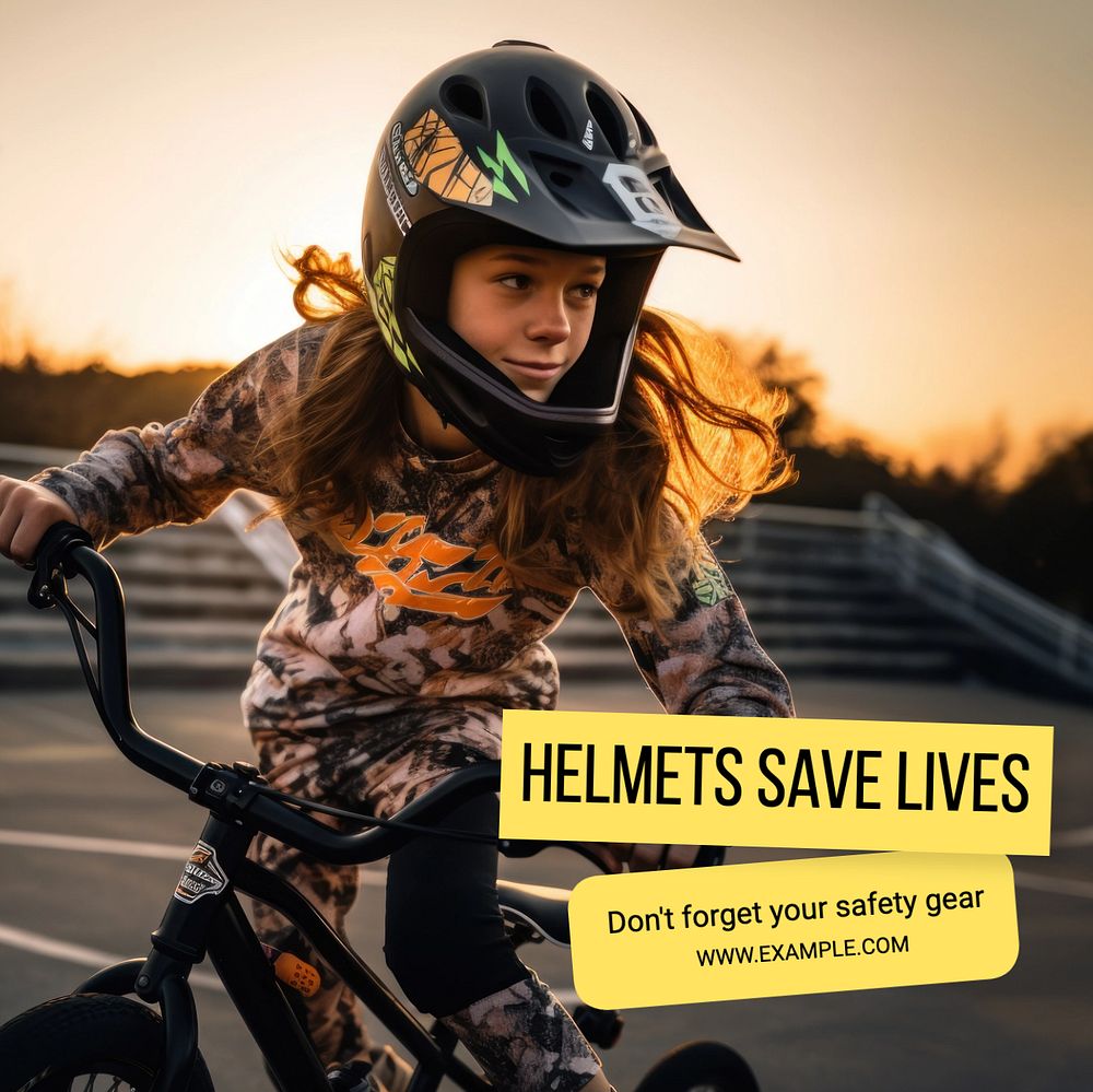 Wear helmets Instagram post template, editable text