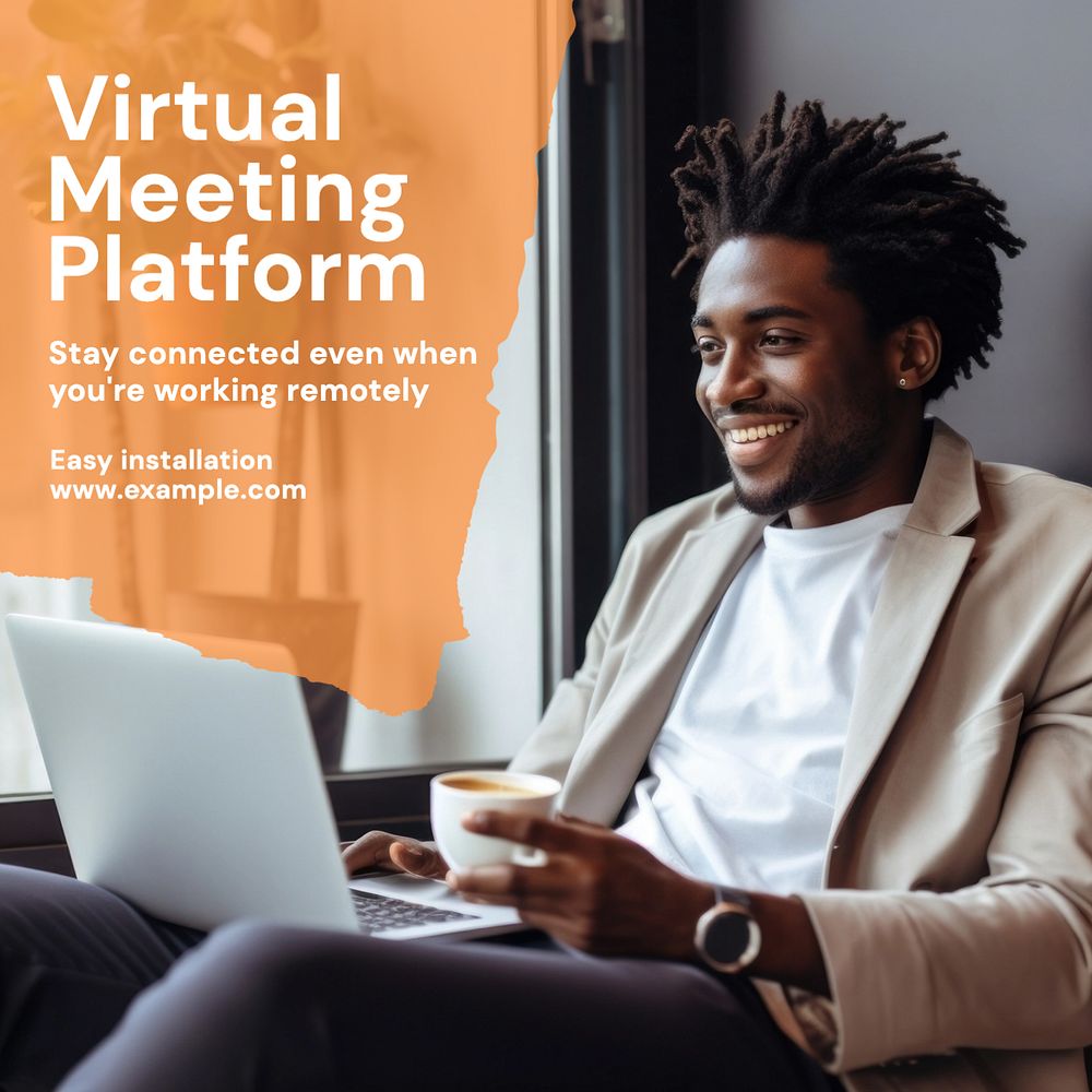 Virtual meeting platform Instagram post template, editable text