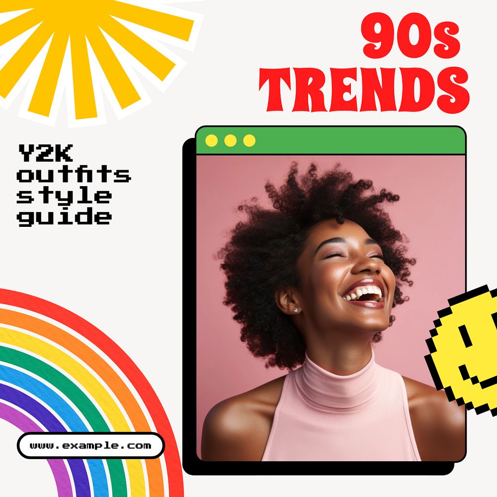 90s fashion trends Instagram post template, editable text