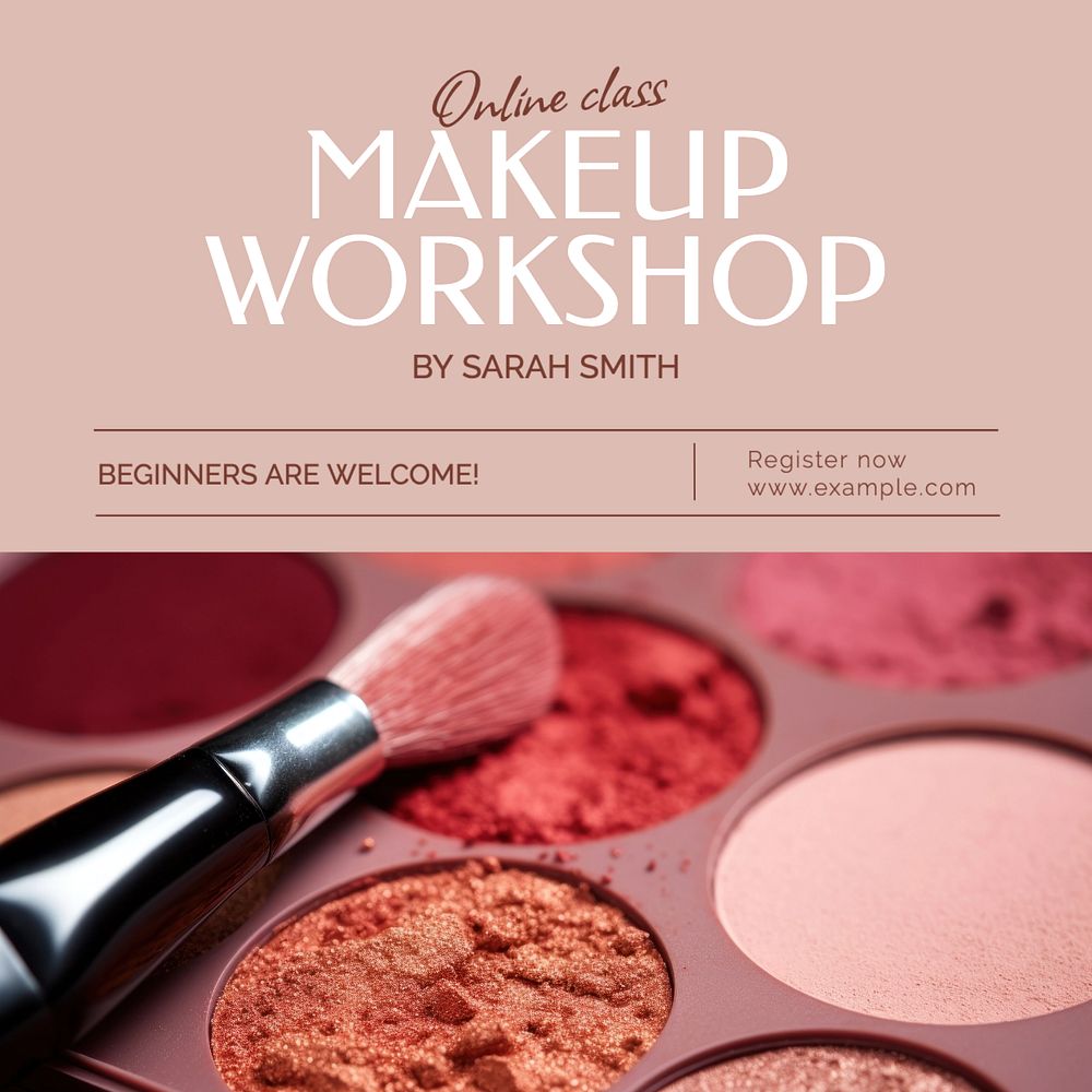 Makeup workshop Instagram post template, editable text