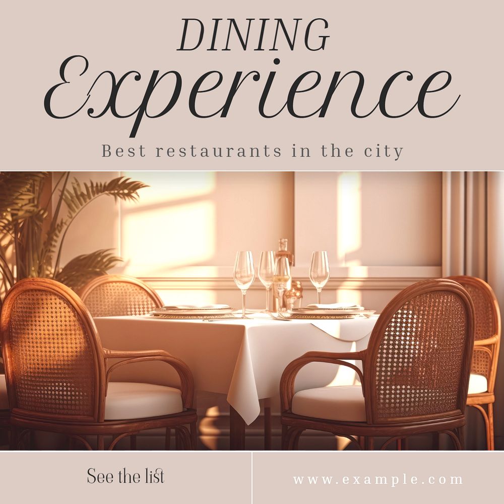 Dining experience Instagram post template, editable text