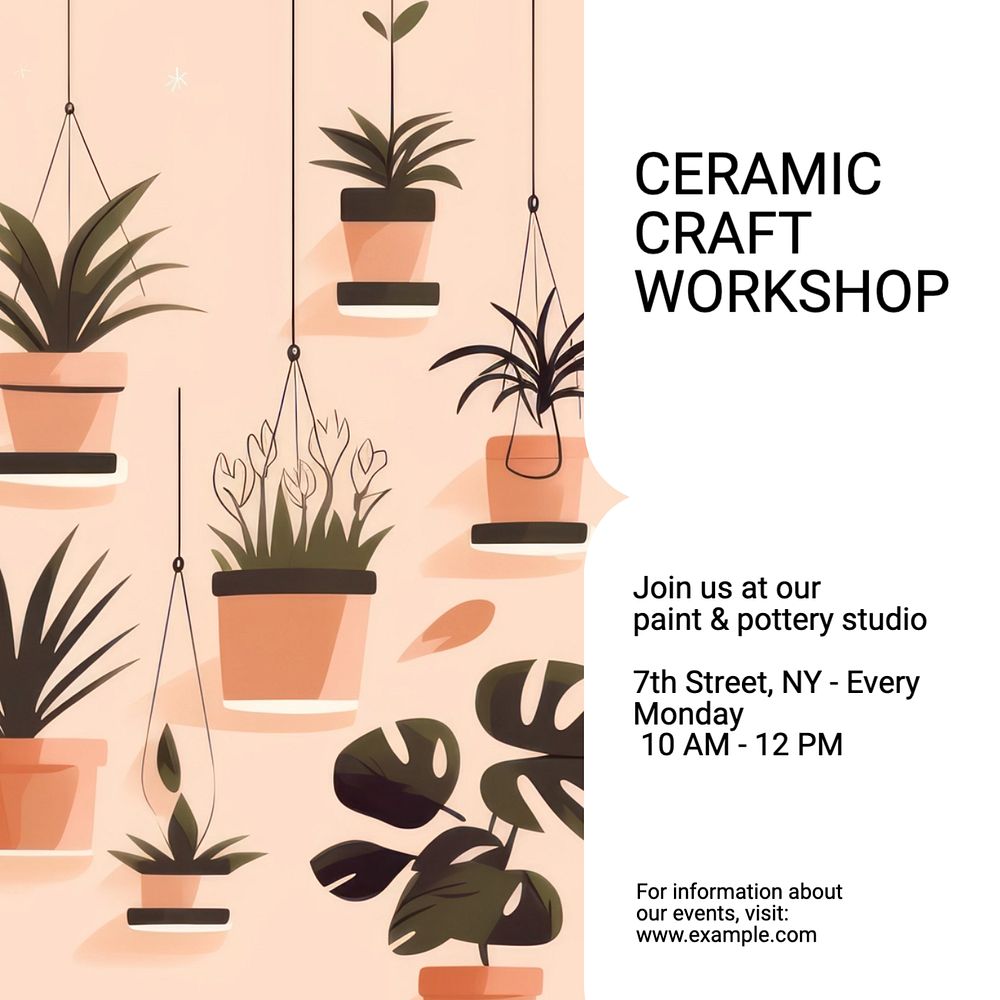 Ceramic craft workshop Instagram post template, editable text