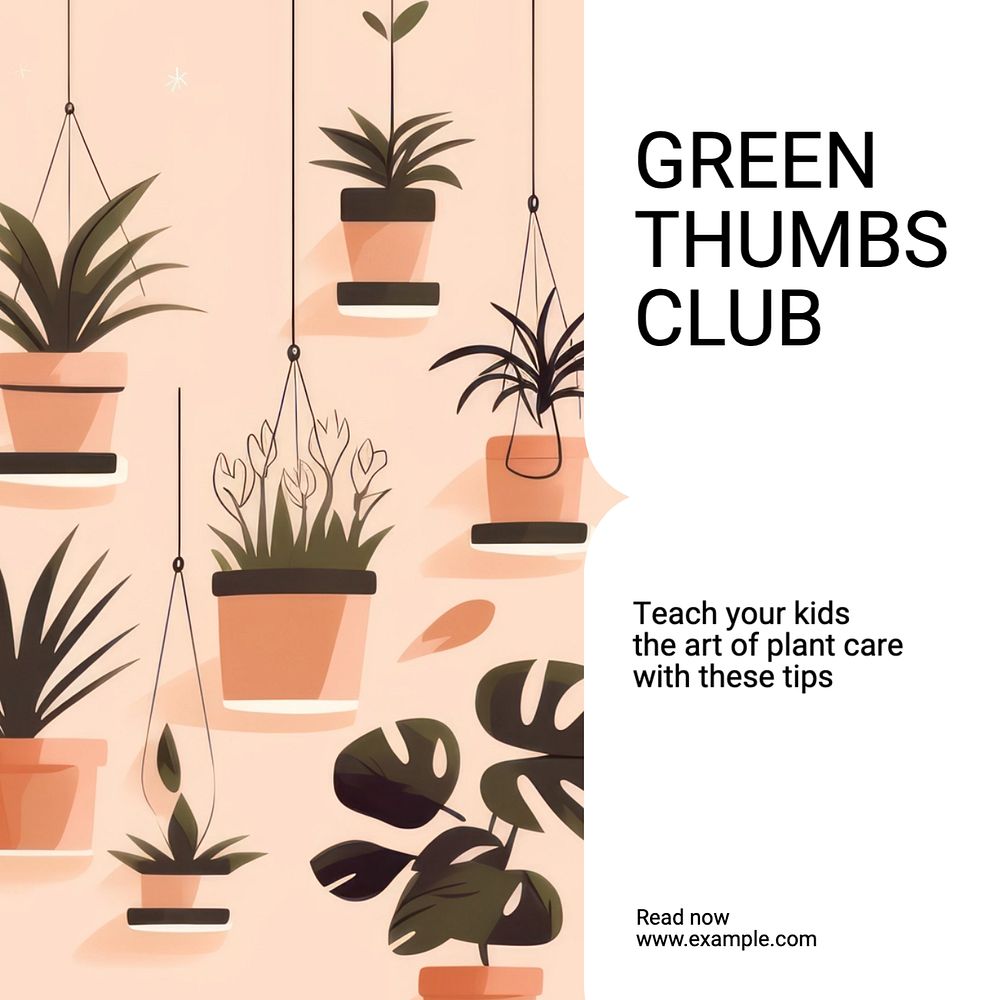 Green thumbs club Instagram post template, editable text