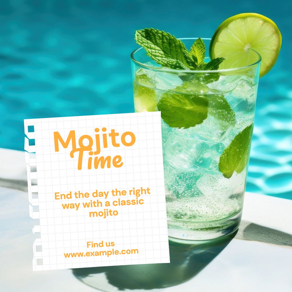 Mojito time Instagram post template, editable text