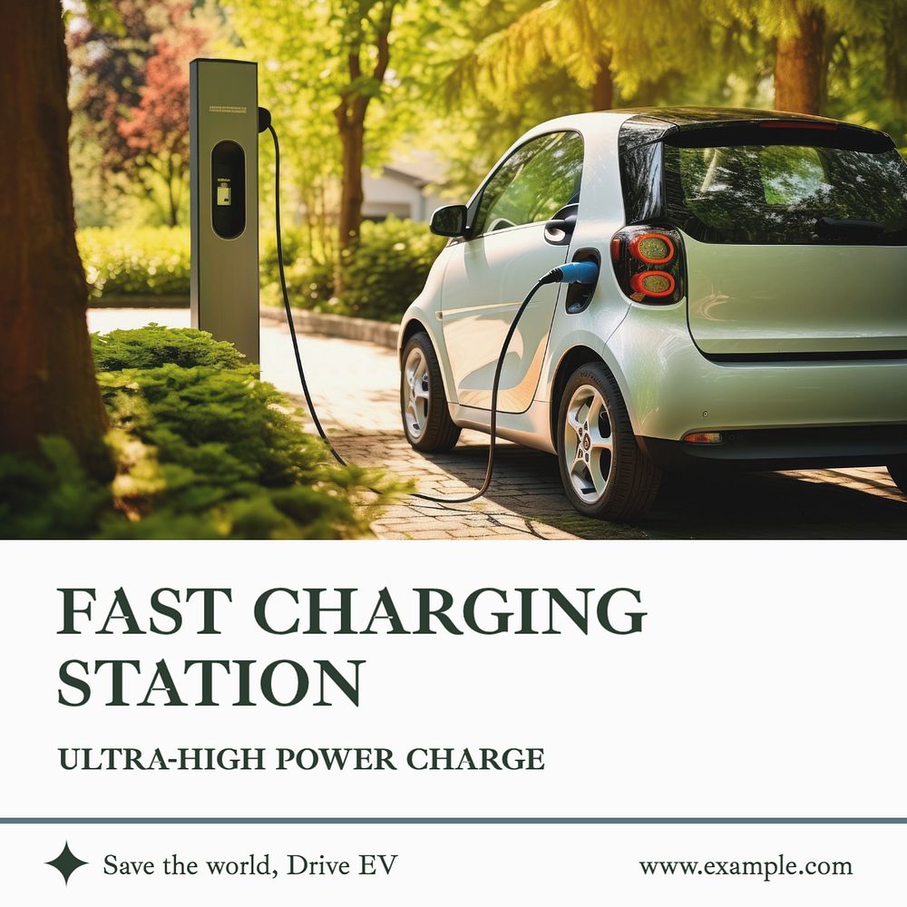 EV Fast charging Station Instagram post template, editable text