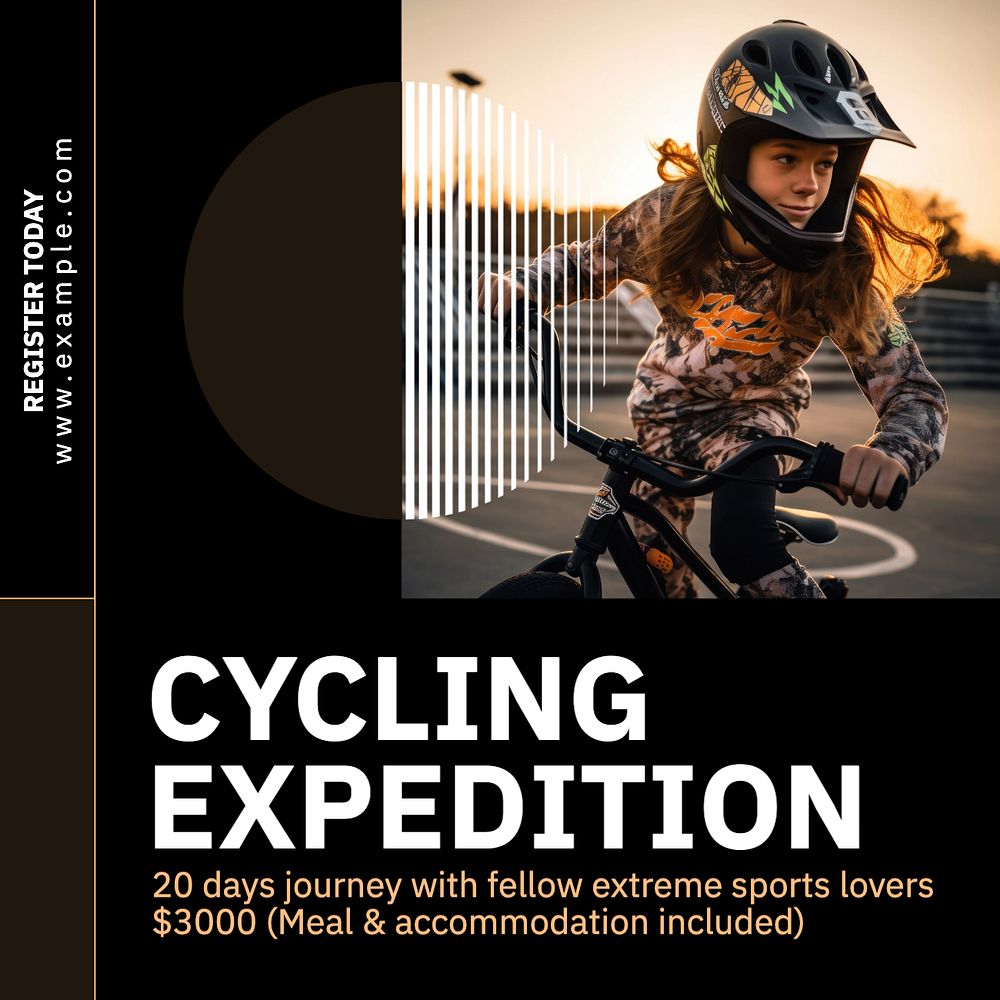 Cycling expedition Instagram post template, editable text