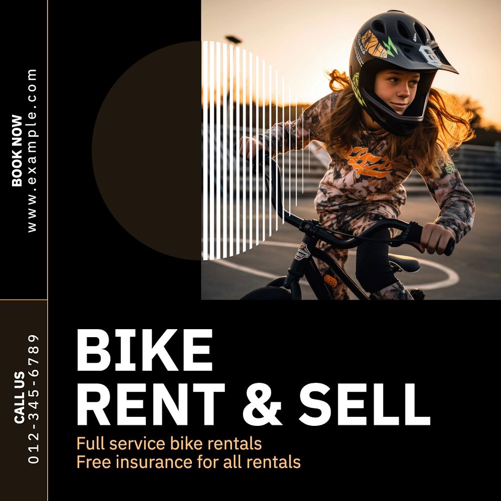 Bike rental Instagram post template, editable text