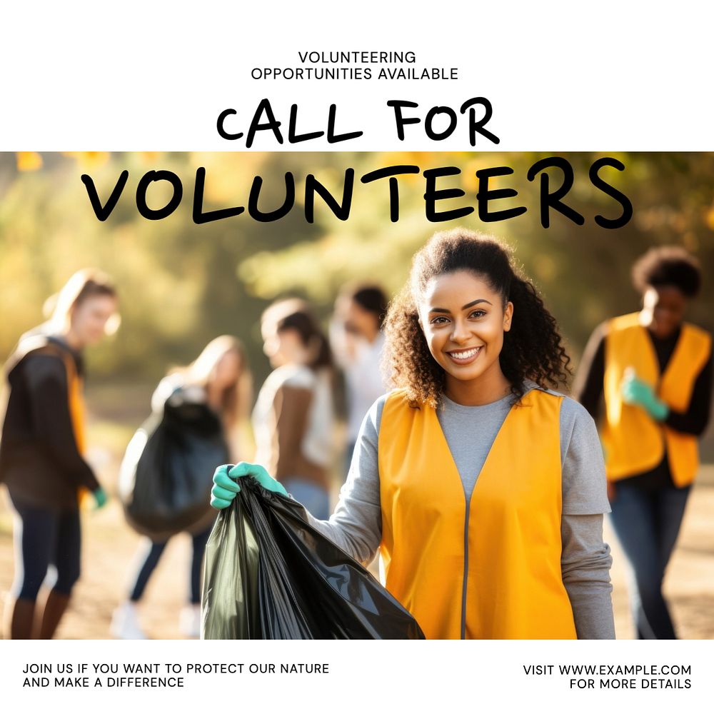 Call for volunteers Instagram post template, editable text