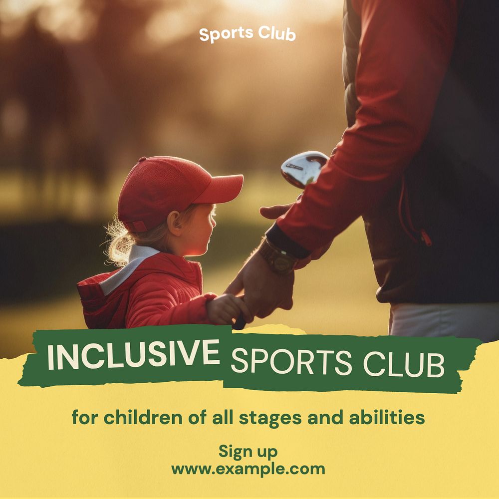 Inclusive sports club Instagram post template, editable text