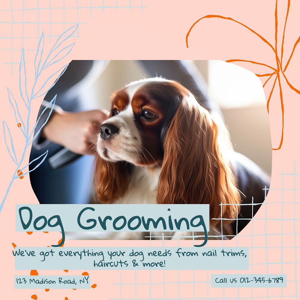 Dog grooming Instagram post template, editable text