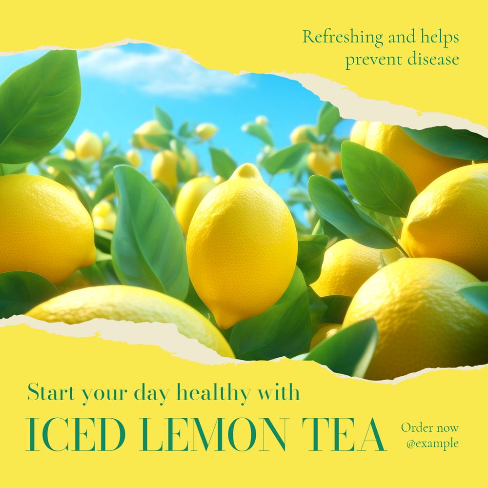 Iced lemon tea Instagram post template, editable text