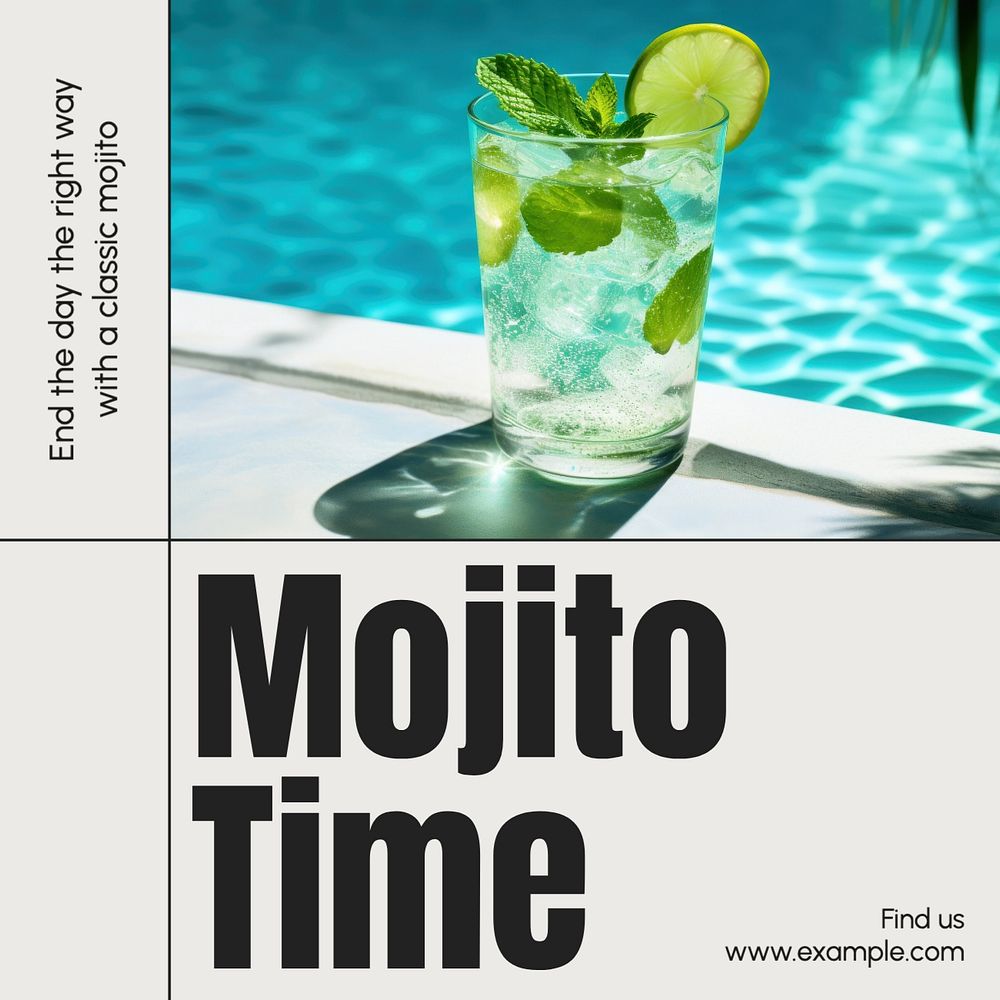 Mojito time Instagram post template, editable text