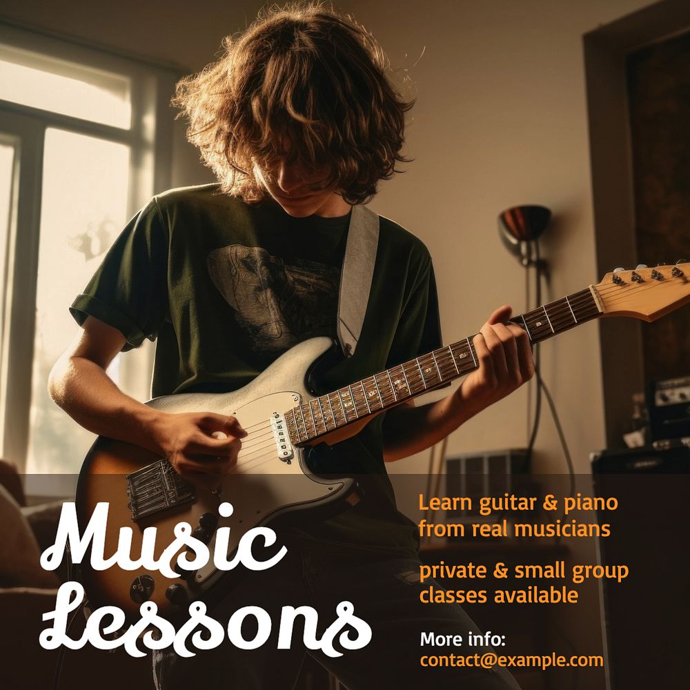 Music lessons Instagram post template, editable text