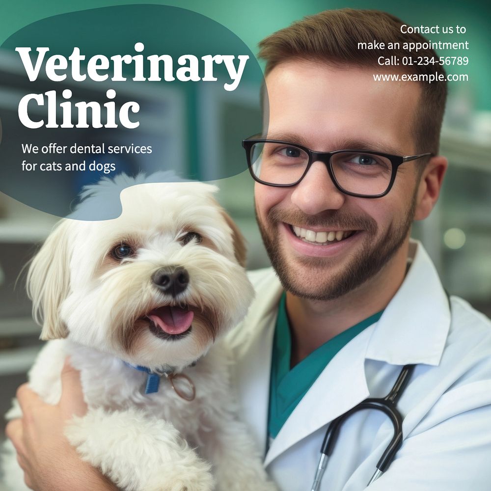 Veterinary clinic Instagram post template, editable text