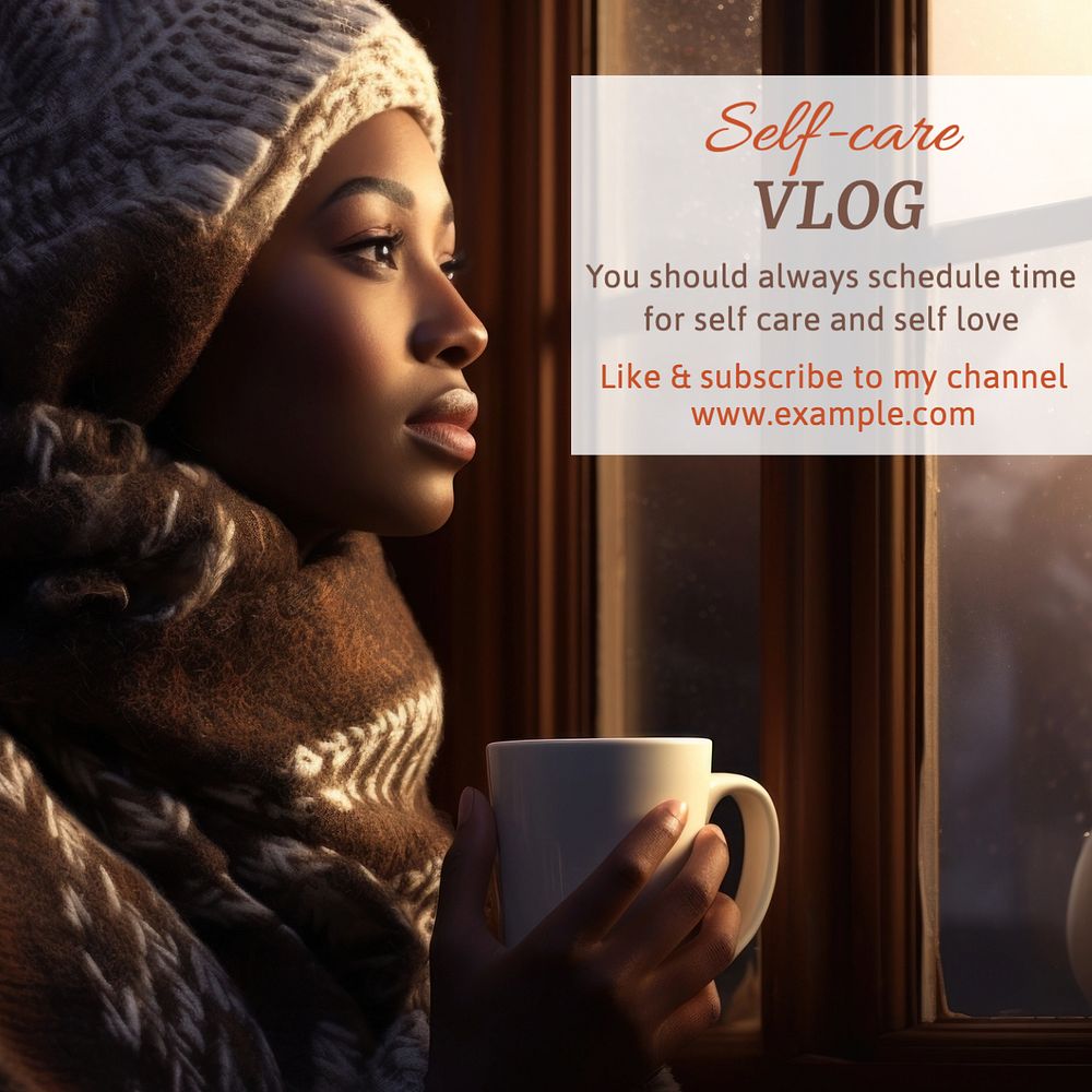 Self-care Vlog Instagram post template, editable text