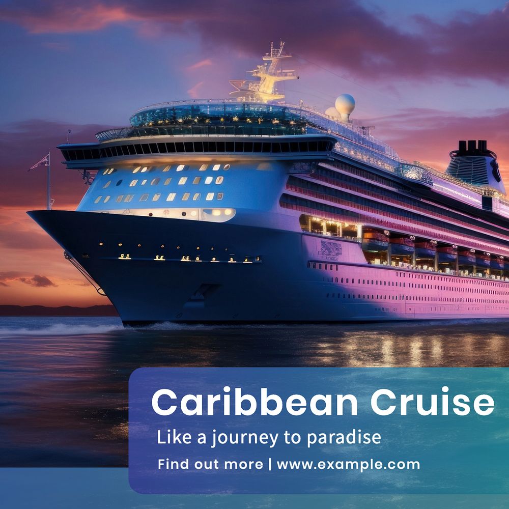 Caribbean cruise Instagram post template, editable text