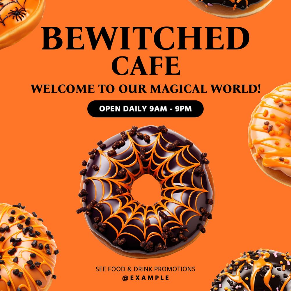 Bewitched cafe Instagram post template, editable text