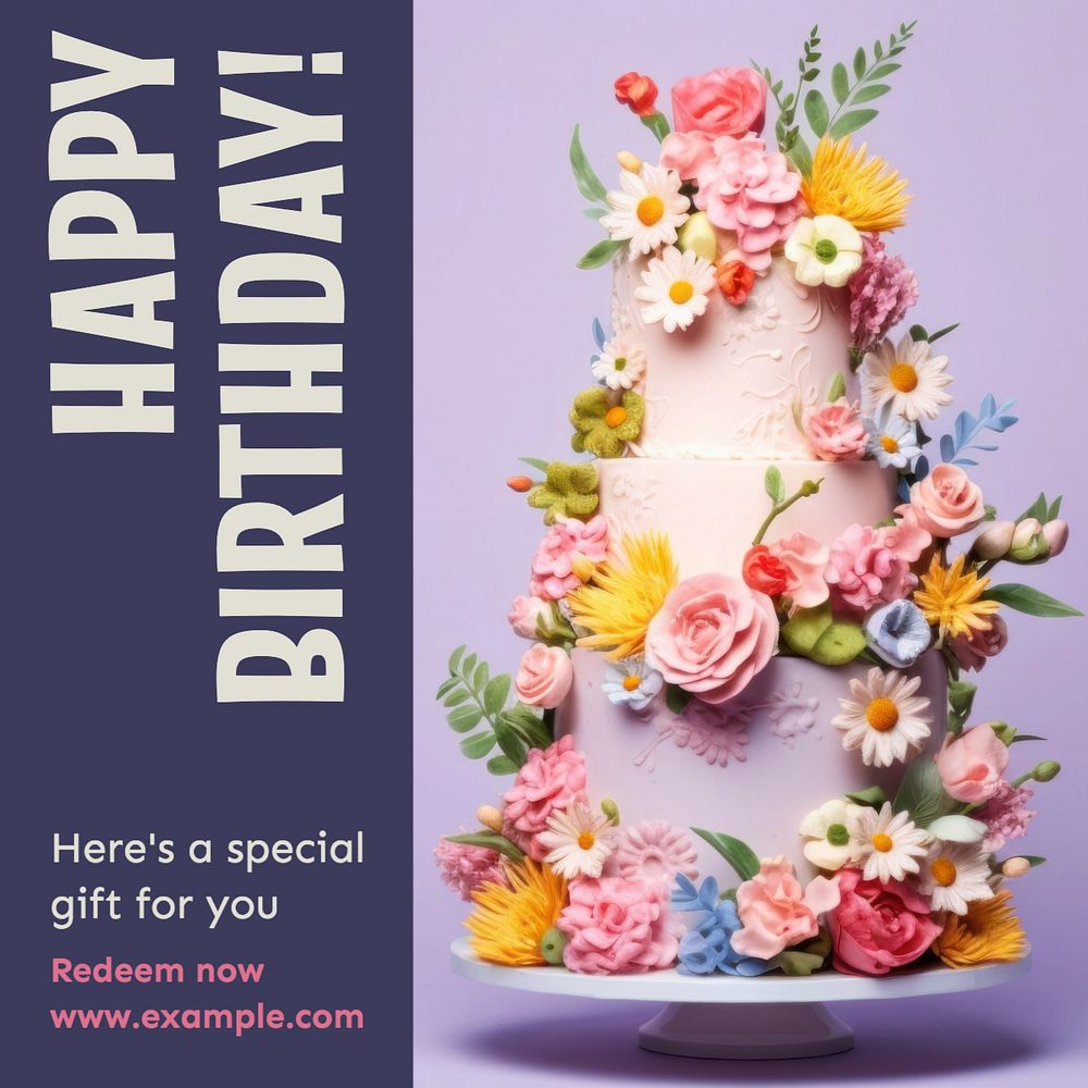 Happy birthday Instagram post template, editable text