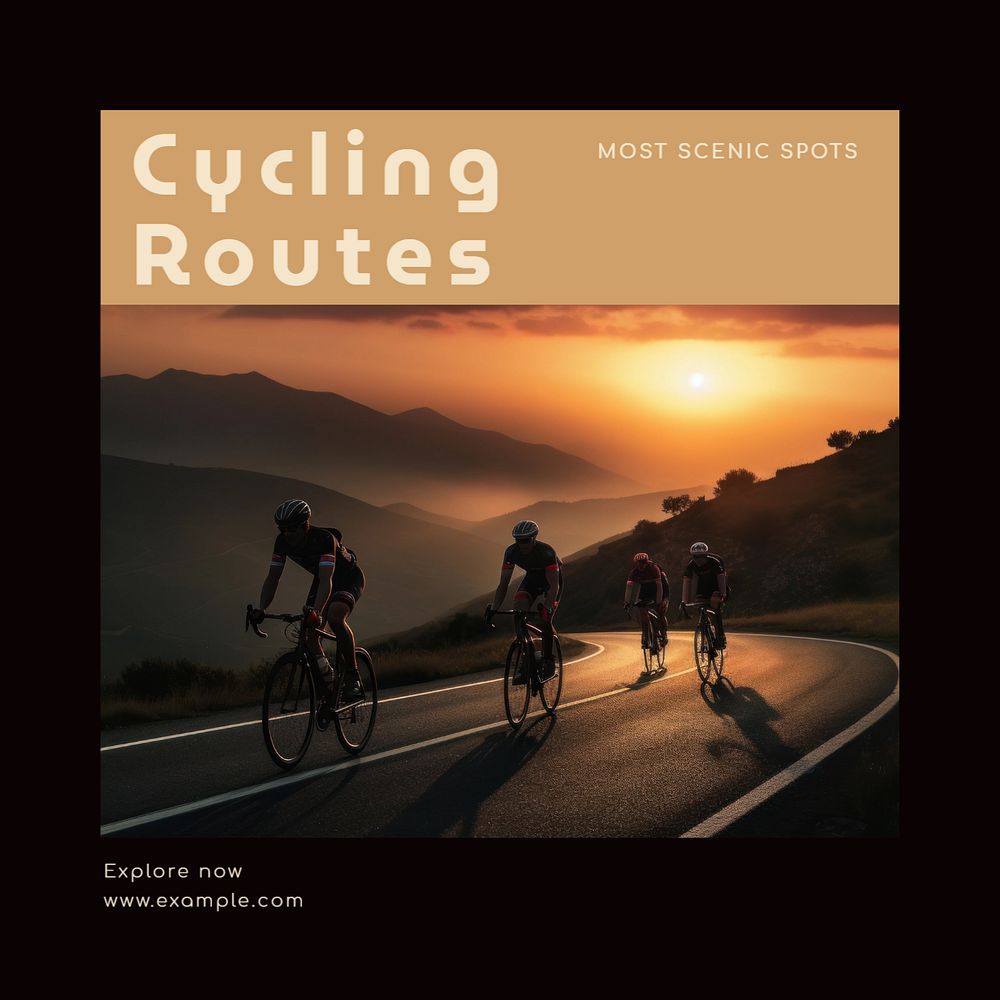 Cycling route Instagram post template, editable text