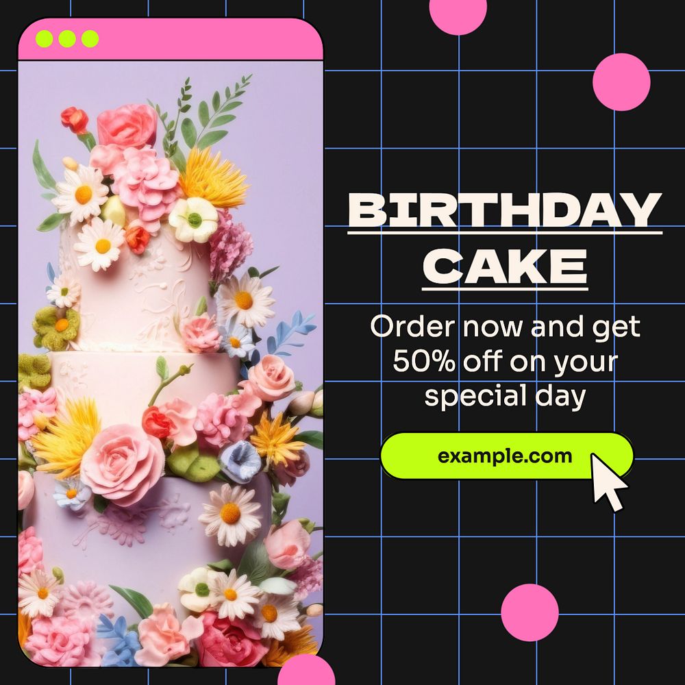 Birthday cake Instagram post template, editable text