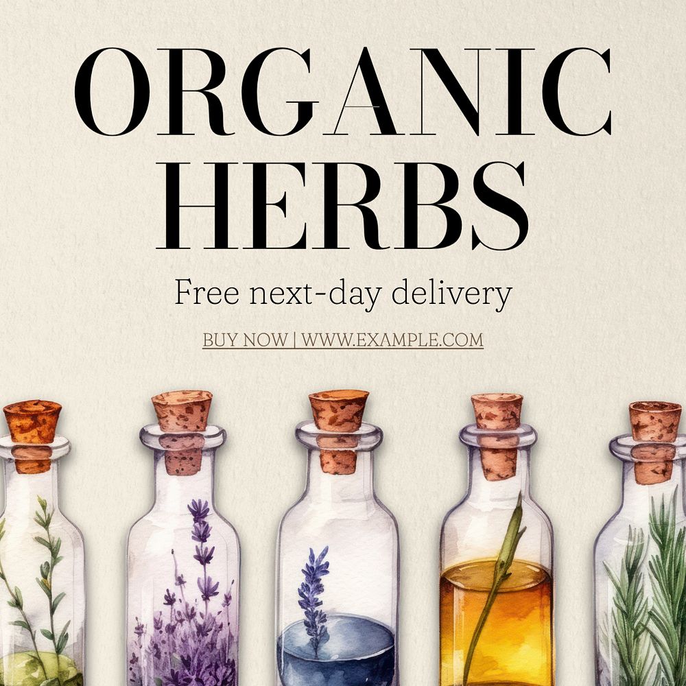 Organic herbs Instagram post template, editable text