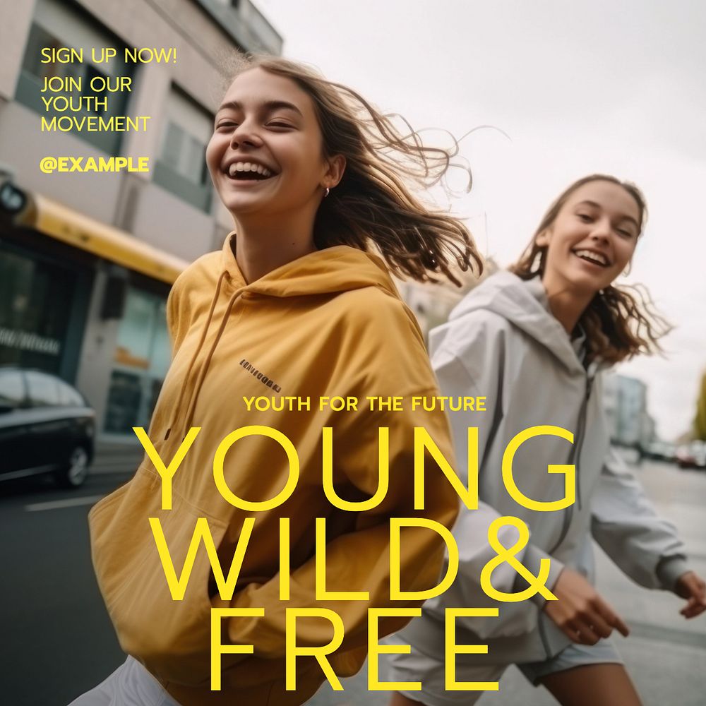 Young wild & free Instagram post template, editable text