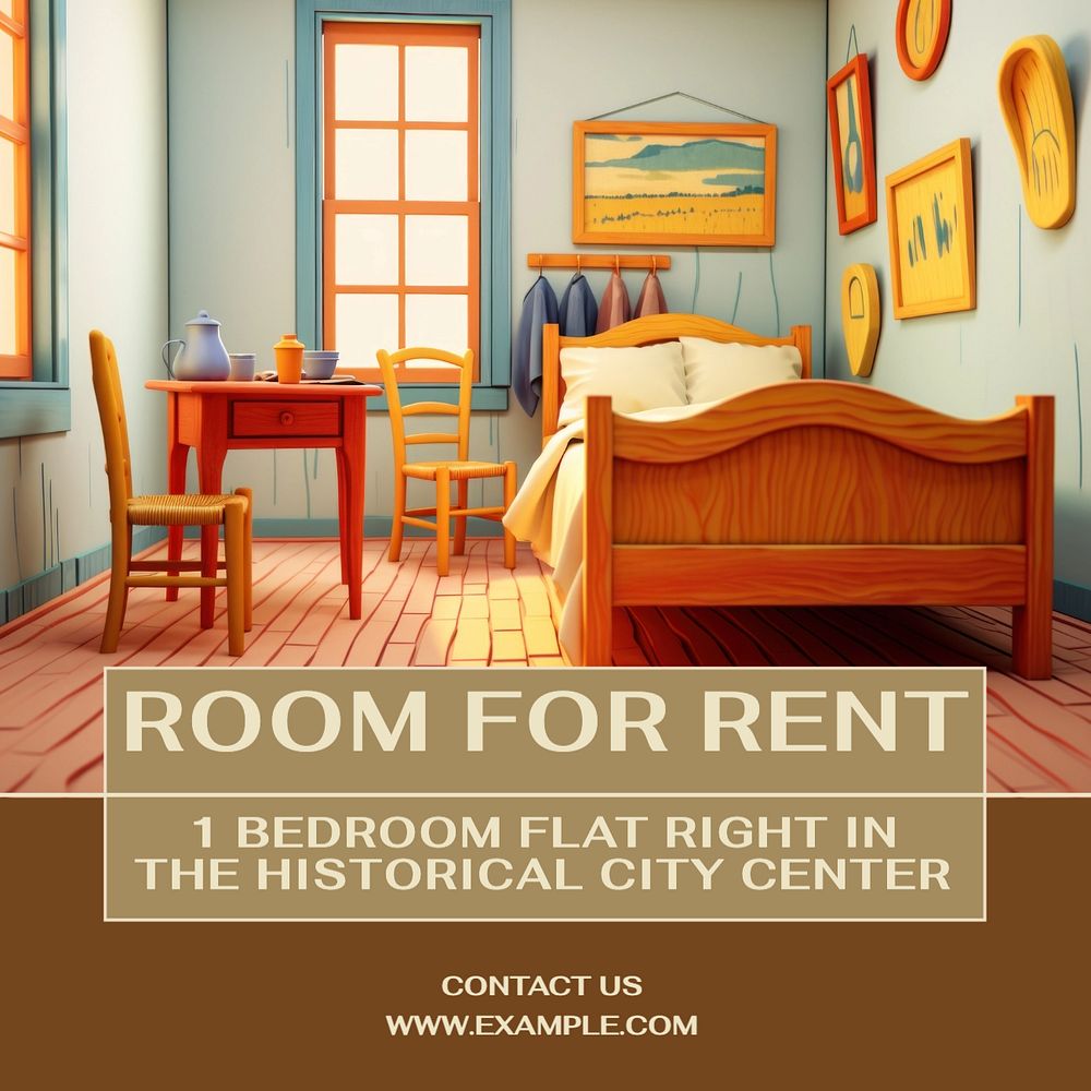 Room for rent Instagram post template, editable text