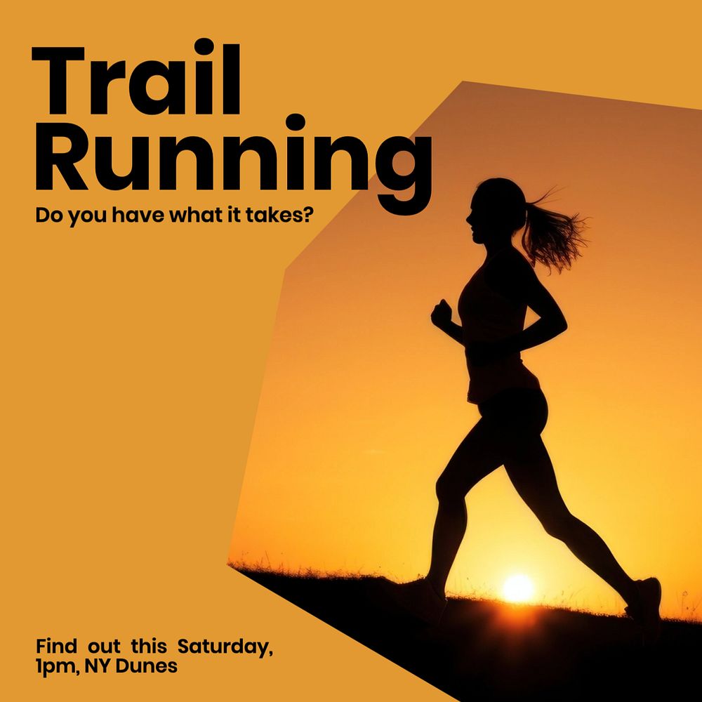 Trail running Instagram post template, editable text