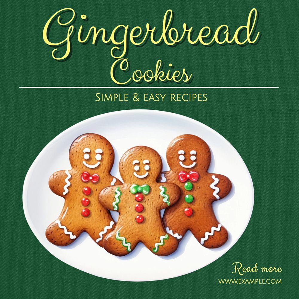 Gingerbread cookie recipe Instagram post template, editable text