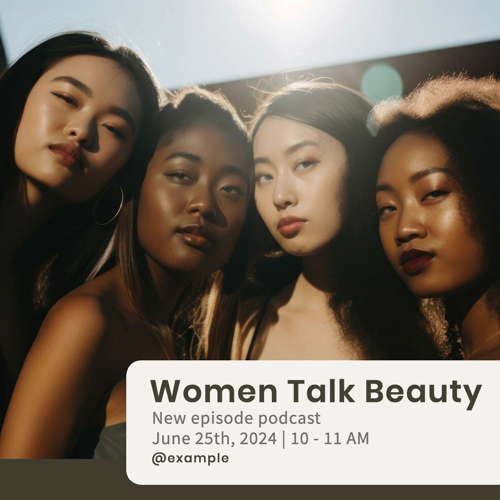 Women's beauty podcast Instagram post template, editable text