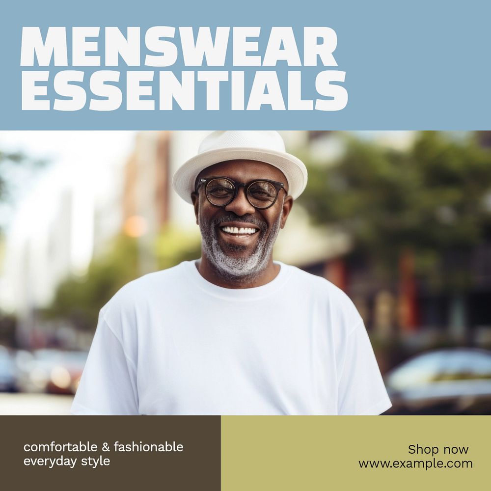 Men's wear essentials Instagram post template, editable text