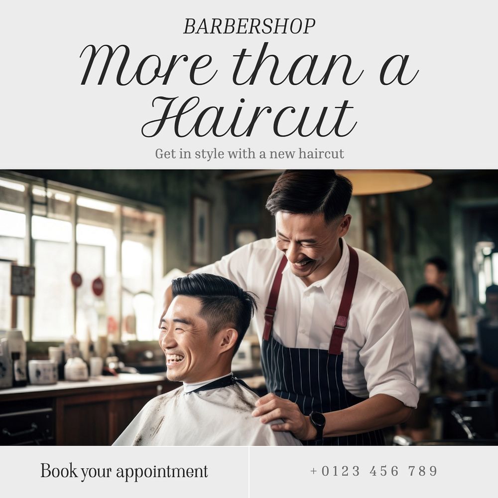 Barber shop Instagram post template, editable text