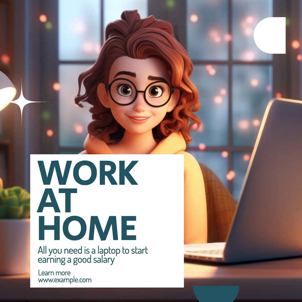 Work at home Instagram post template, editable text