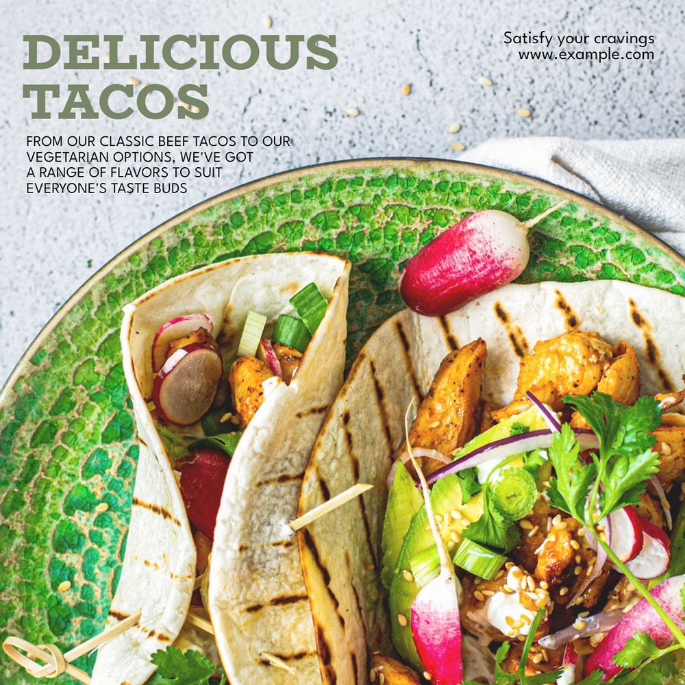 Delicious tacos  Instagram post template, editable text