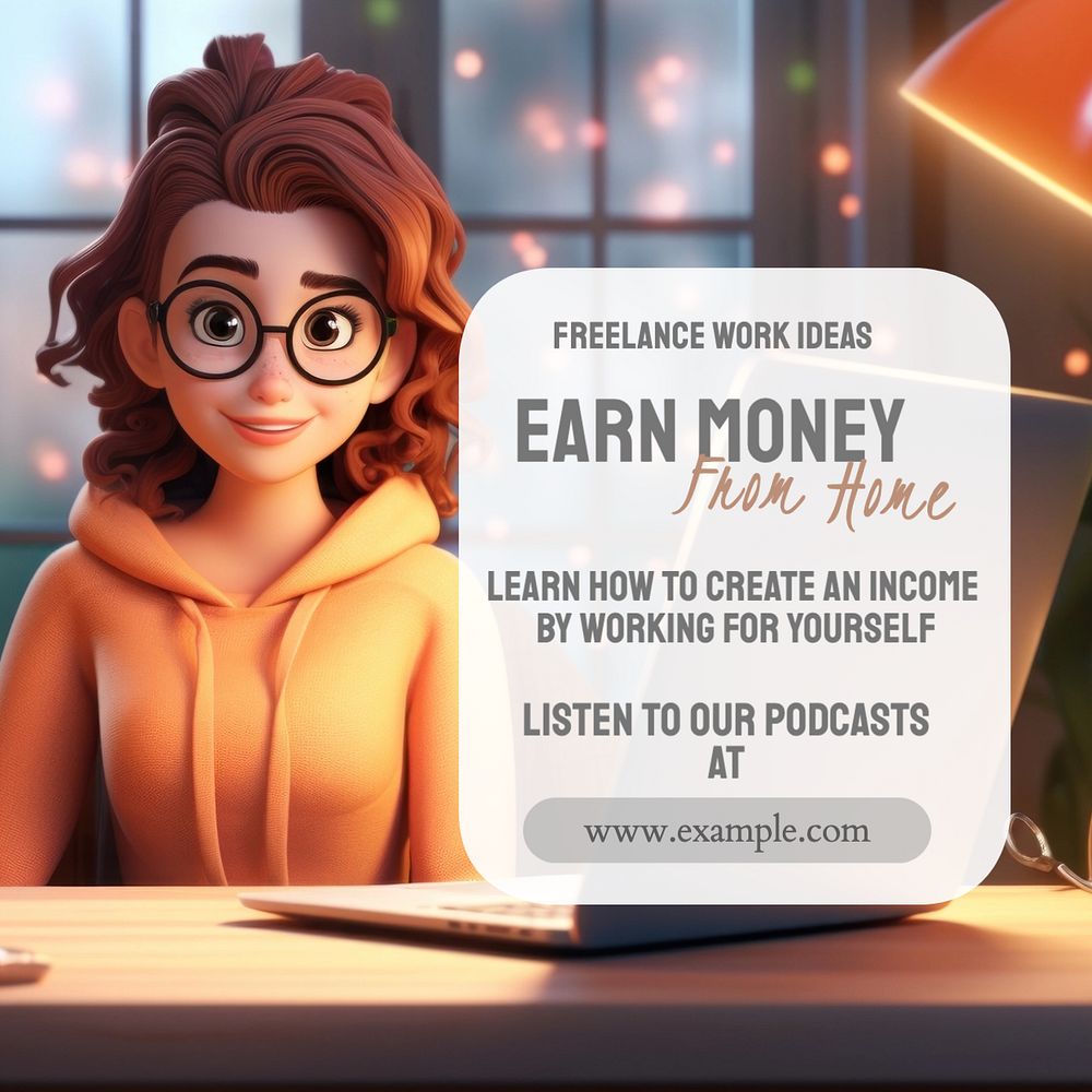 Earn money from home Instagram post template, editable text