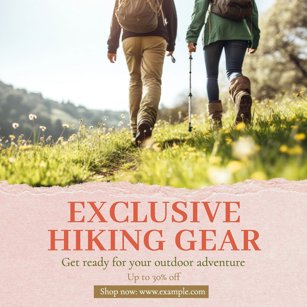 Exclusive hiking gear Instagram post template, editable text