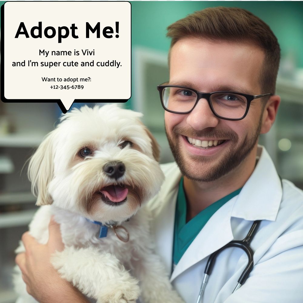 Pet adoption Instagram post template, editable text