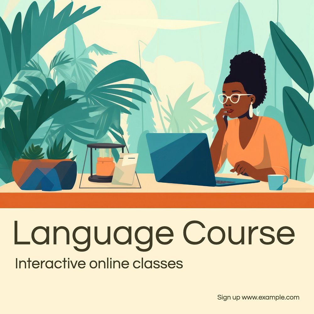 Language course Instagram post template, editable text