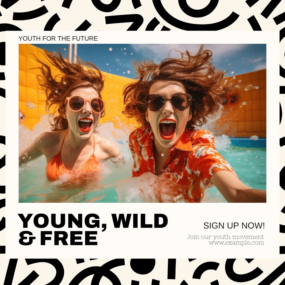 Young wild & free Instagram post template, editable text